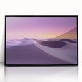 Framed acrylic artwork showcasing a vibrant desert landscape with striking colors and textures, set in a sleek black frame, ideal for modern home decor.