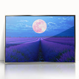 Framed acrylic artwork depicting a serene landscape with lush green fields and a clear blue sky, elegantly presented in a silver frame, ideal for home decor.