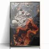 Framed acrylic print of mid-century modernist art featuring natural elements in muted earth tones.