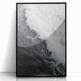 Large abstract wall art featuring swirling blue and green patterns on acrylic, framed in black.