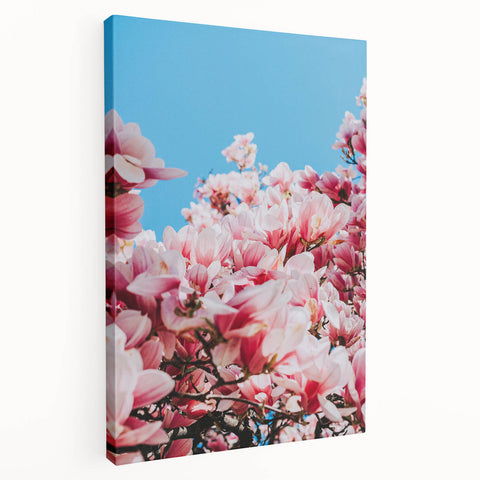 Spring-themed large art on stretched canvas featuring blossoming trees in pastel colors, suitable for kitchen wall decor.