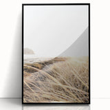 Large abstract wall art featuring summer-themed brush strokes in orange and yellow on a framed acrylic.