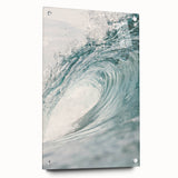Large abstract wall art on acrylic glass featuring swirling blue and white patterns.