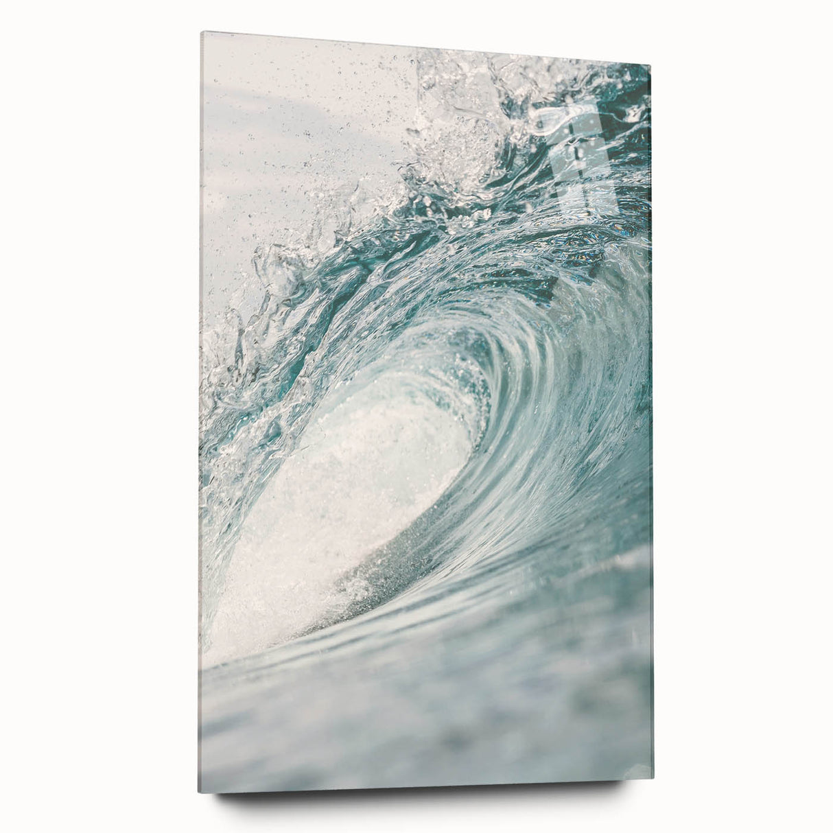 Large abstract wall art in vibrant blue and yellow hues on acrylic glass, ideal for bedroom or dining room decor.