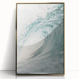 Large art print of a mid-century modernist summer scene in acrylic, featuring vibrant gold and blue tones.