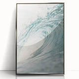 Mid-century modernist art deco poster featuring geometric shapes in muted pastel colors on a silver-framed acrylic print.