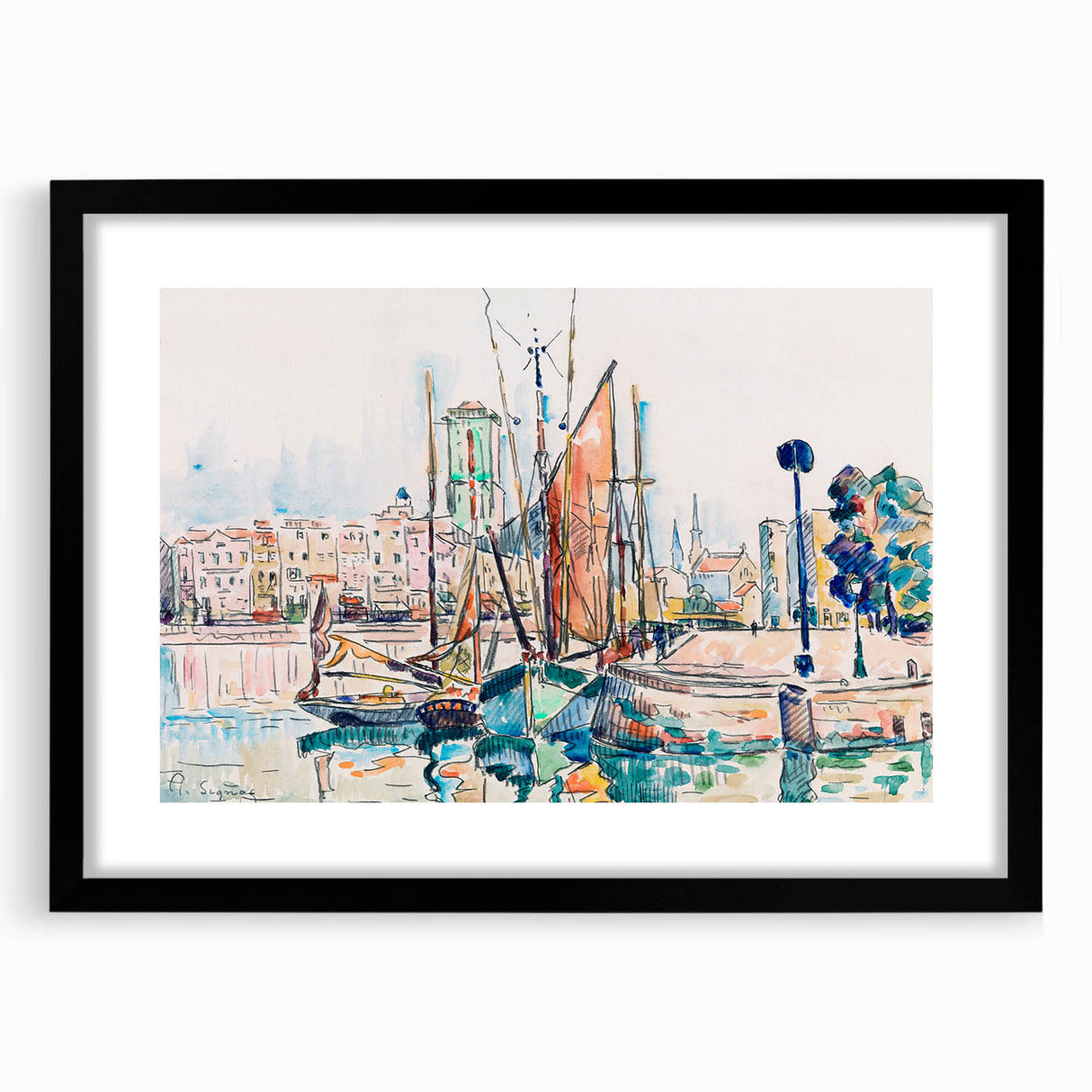 Modern Wall Art: Abstract Harbor Scene with Vibrant Colors