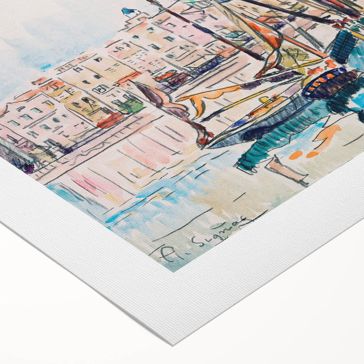 Modern Wall Art: Abstract Harbor Scene with Vibrant Colors
