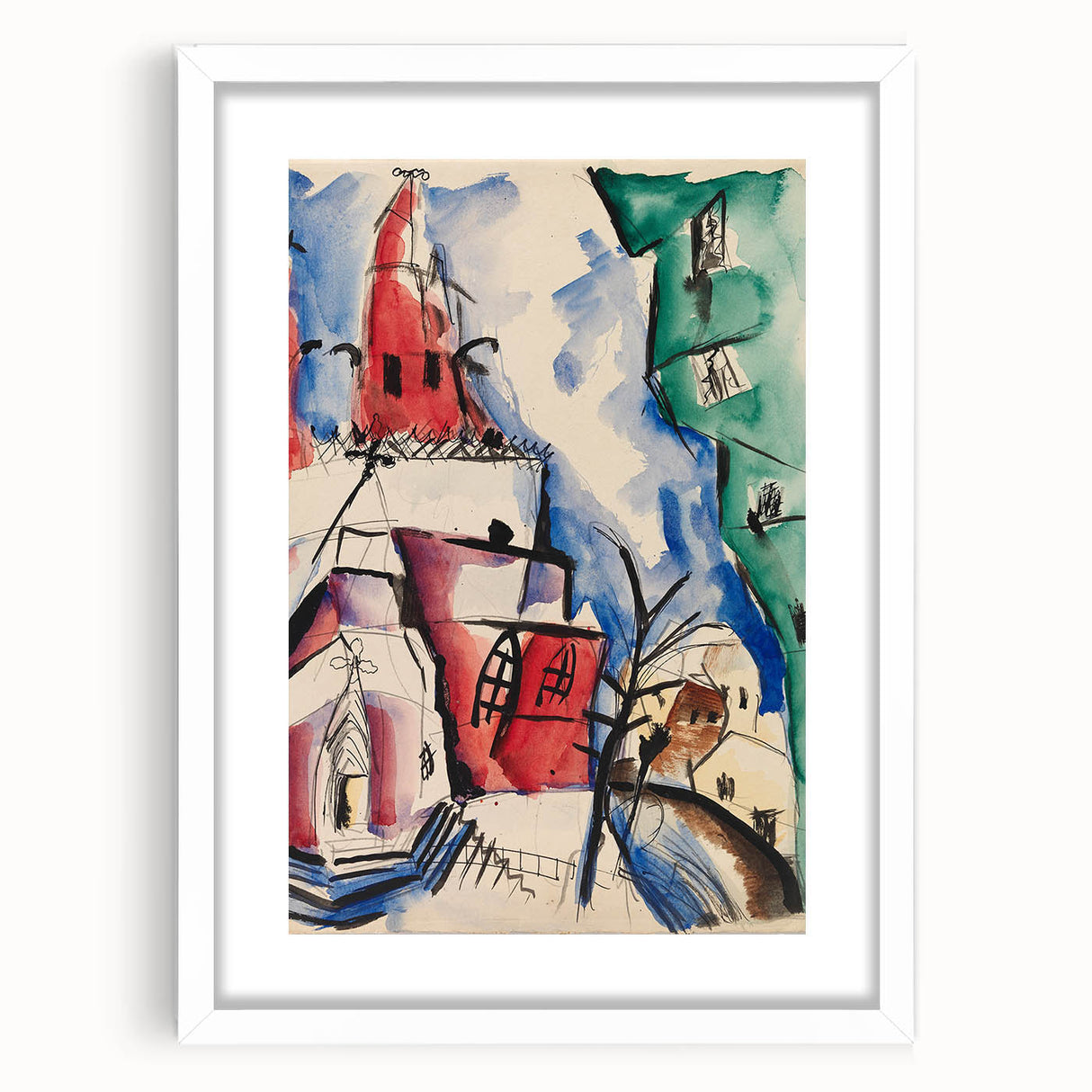 Modern Wall Art: Abstract Church Scene with Bold Colors