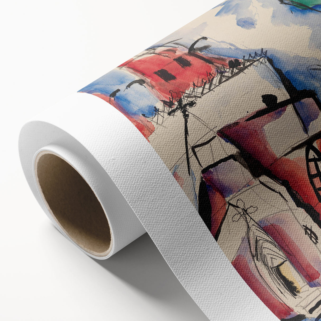 Modern Wall Art: Abstract Church Scene with Bold Colors