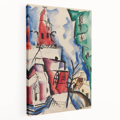 Modern Wall Art: Abstract Church Scene with Bold Colors
