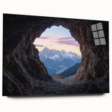 Acrylic glass artwork showcasing a stunning cave landscape in a side view, highlighting intricate details and vibrant colors, perfect for modern decor.
