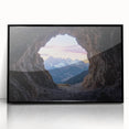 Framed acrylic artwork depicting a stunning cave landscape with intricate details, featuring a sleek black frame, perfect for home decor enhancement.