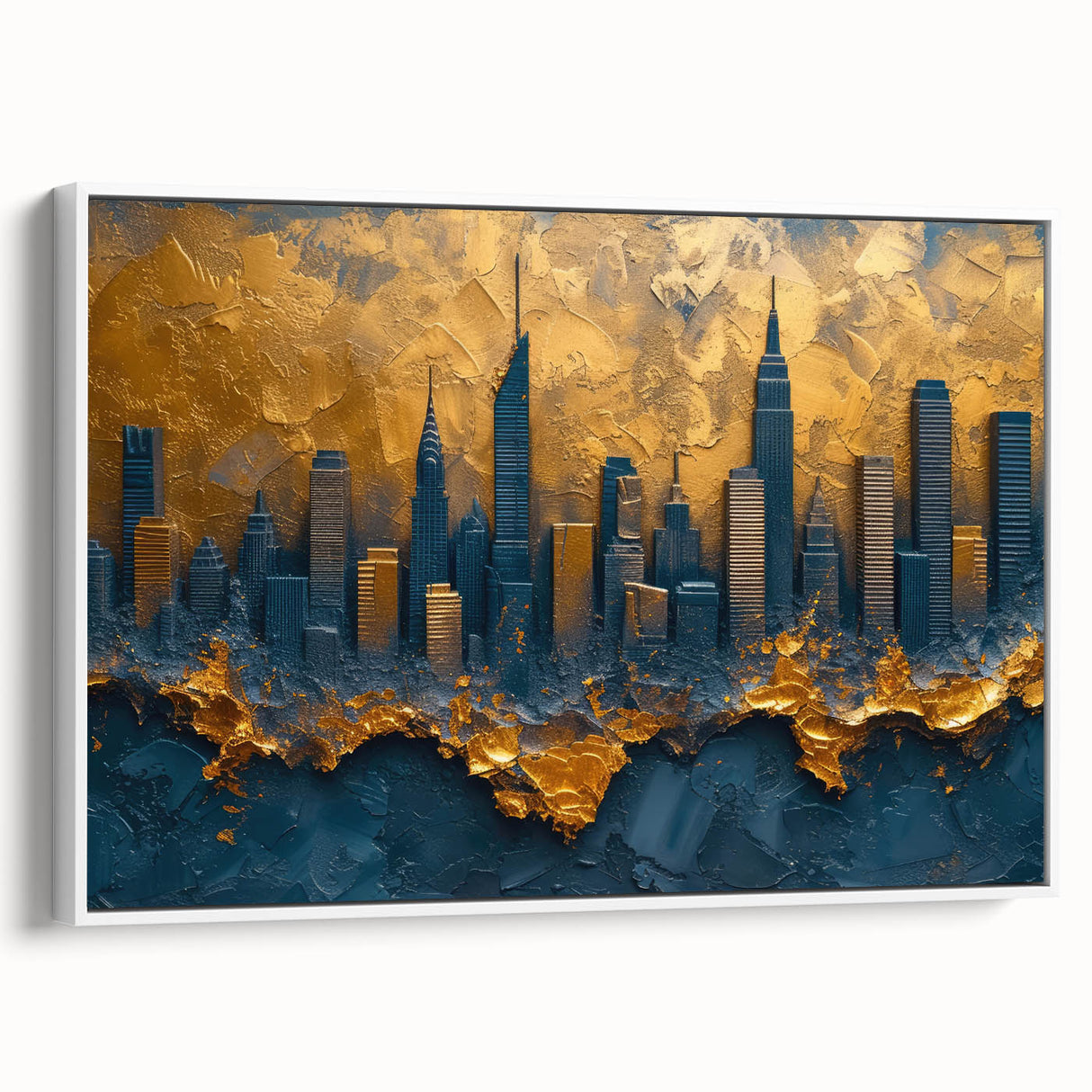 Luxury Skyline Office Wall Art – Gold & Navy Corporate Decor