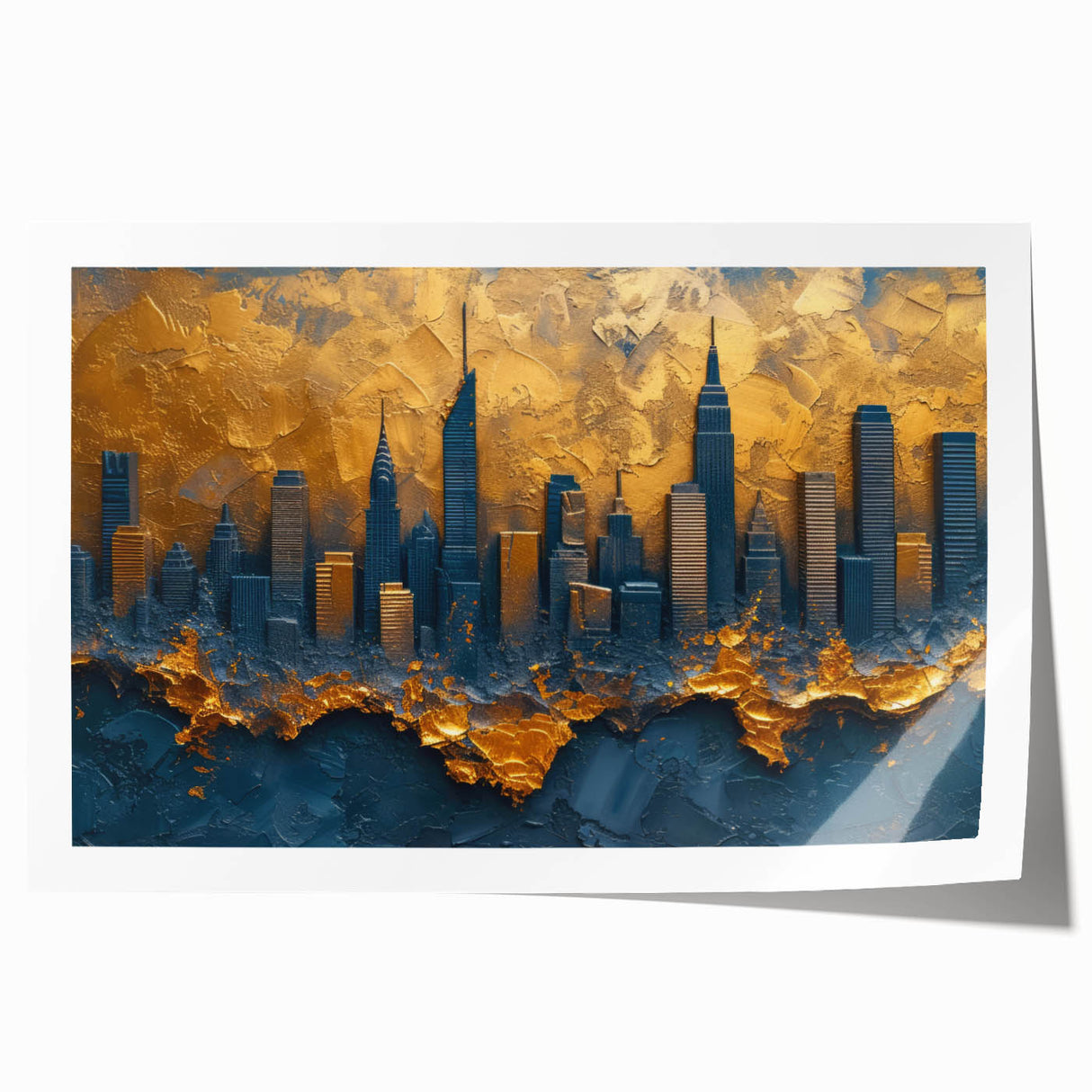 Luxury Skyline Office Wall Art – Gold & Navy Corporate Decor