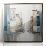 Framed abstract architecture wall art in silver acrylic, showcasing geometric shapes and dynamic lines, perfect for modern home decor or office settings.