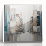 Framed abstract architecture wall art in white acrylic, showcasing intricate geometric patterns and modern design elements, perfect for contemporary home decor.