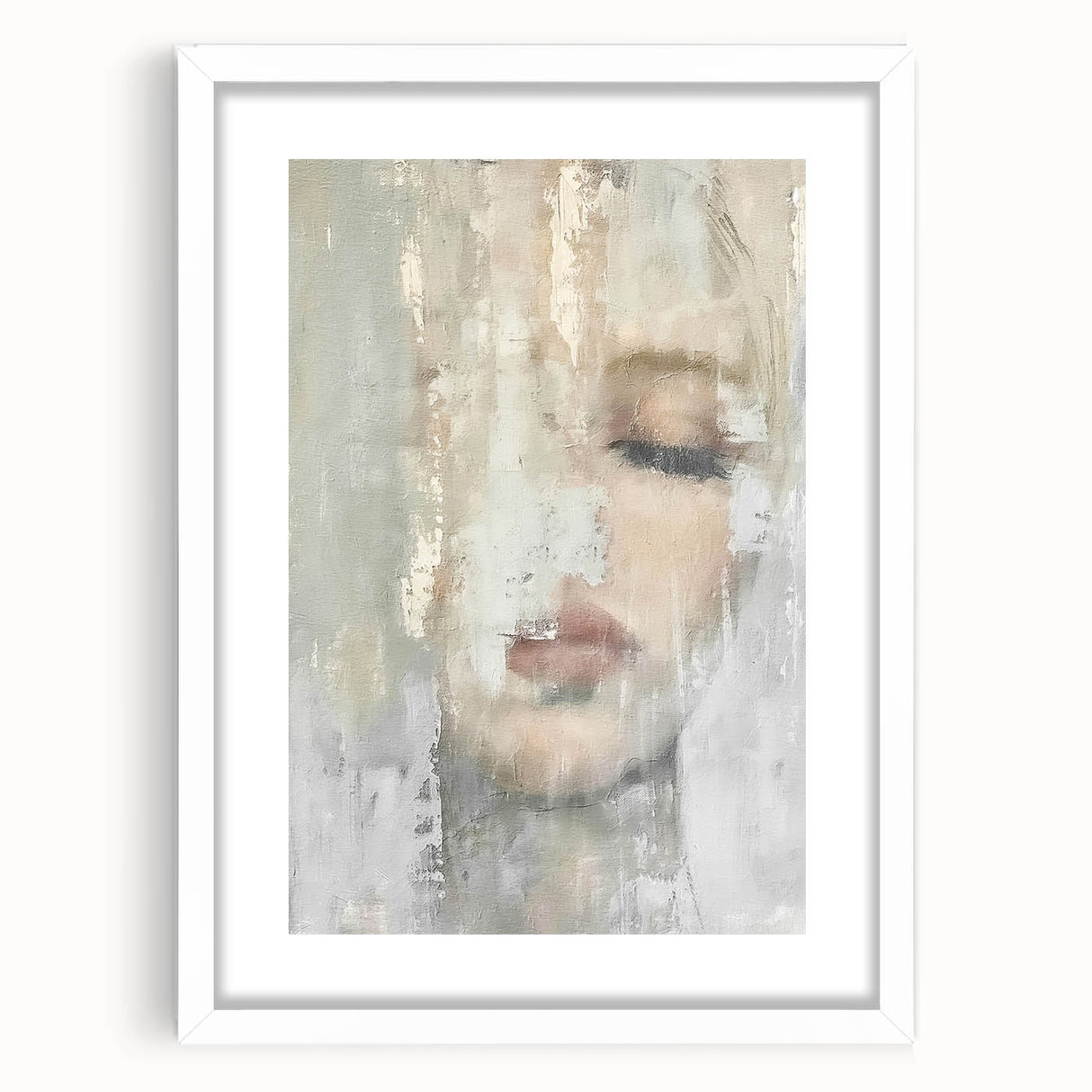 Abstract figurative wall art featuring vibrant colors and intricate patterns, framed with a white mat, perfect for modern home decor. Ideal for art enthusiasts looking to enhance their living space.