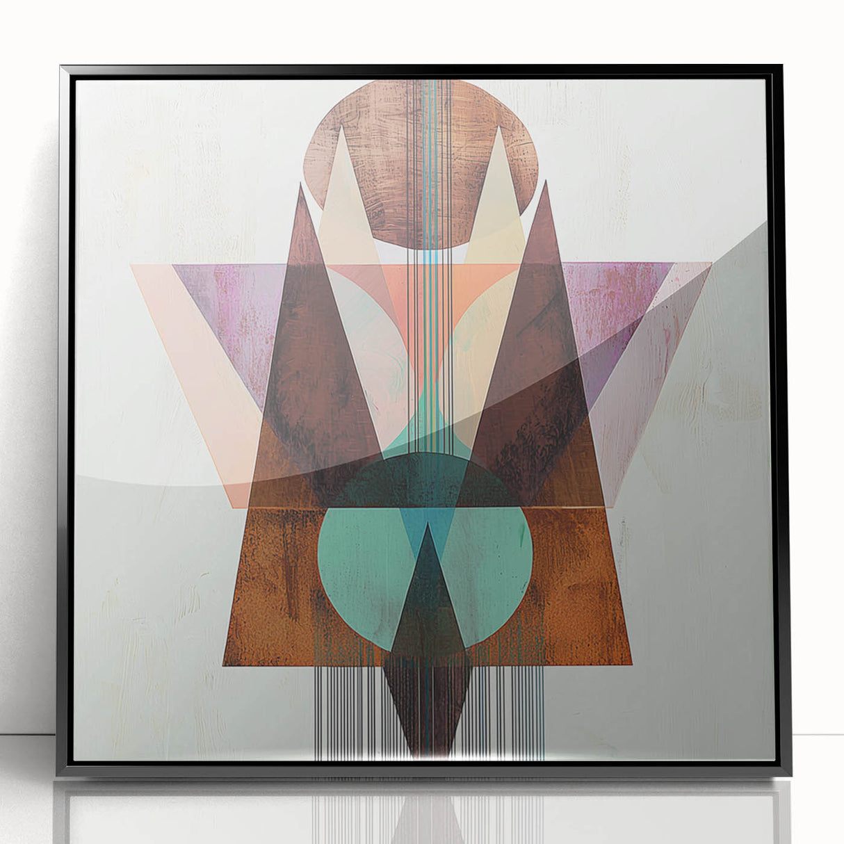 Framed abstract geometric acrylic wall art in black, showcasing sharp angles and modern design, perfect for contemporary home decor. Ideal for adding a stylish focal point to any living space.