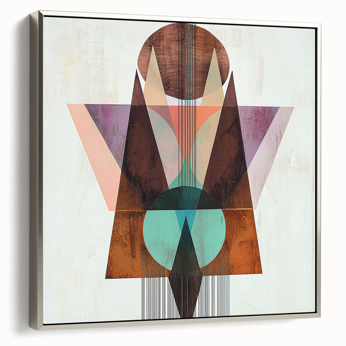 Framed abstract geometric canvas art showcasing silver tones and sharp lines, perfect for modern decor. Ideal for enhancing contemporary living spaces.