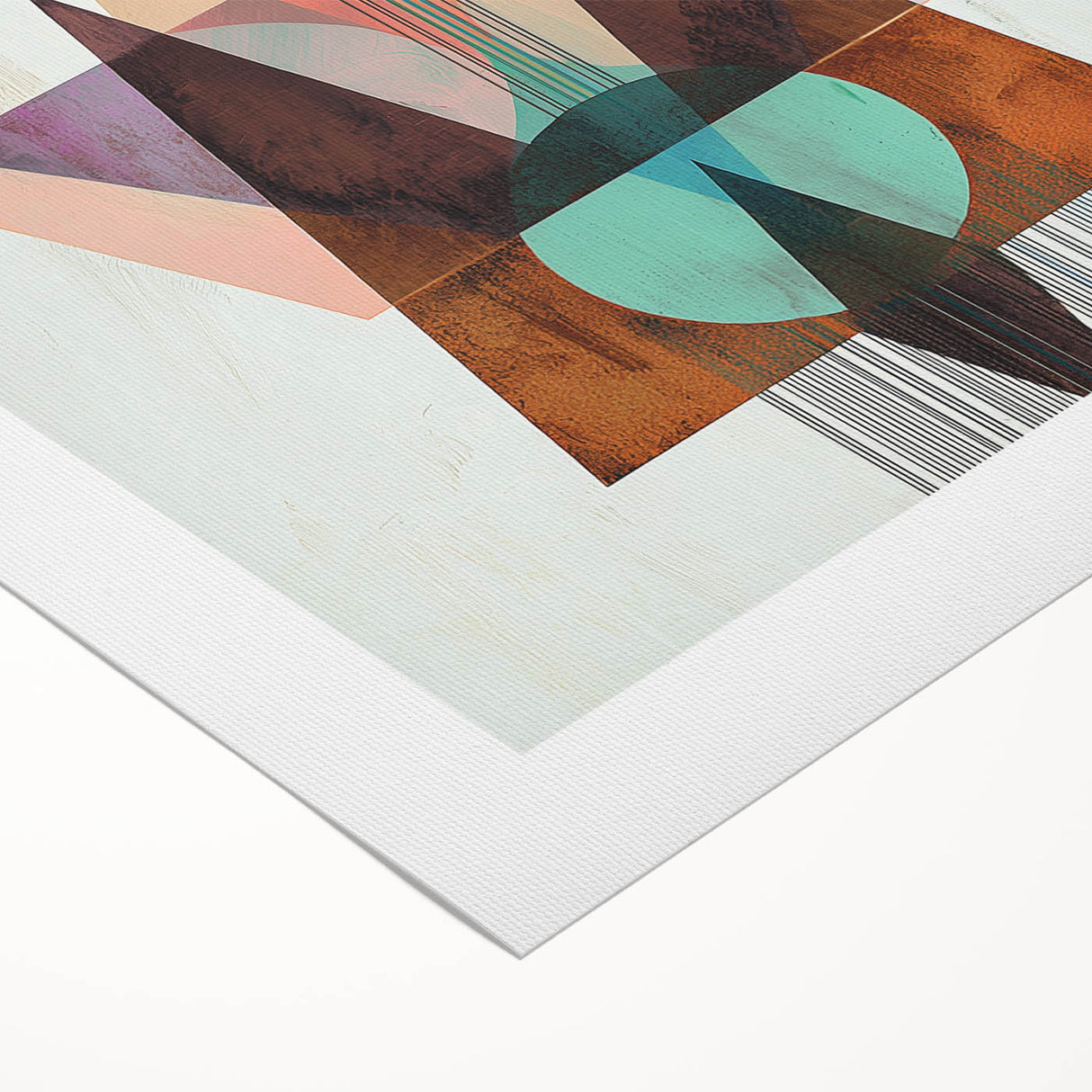 Abstract geometric rolled canvas artwork showcasing vibrant colors and intricate patterns, ideal for modern home decor, packaged securely in a protective cardboard tube.