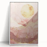 Framed acrylic wall art featuring a vibrant abstract landscape design with rich colors, elegantly displayed against a white backdrop, perfect for modern home decor.