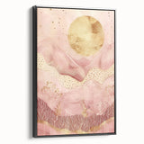 Framed abstract landscape wall art in black, showcasing a modern design with vibrant colors and textures, ideal for contemporary home decor.