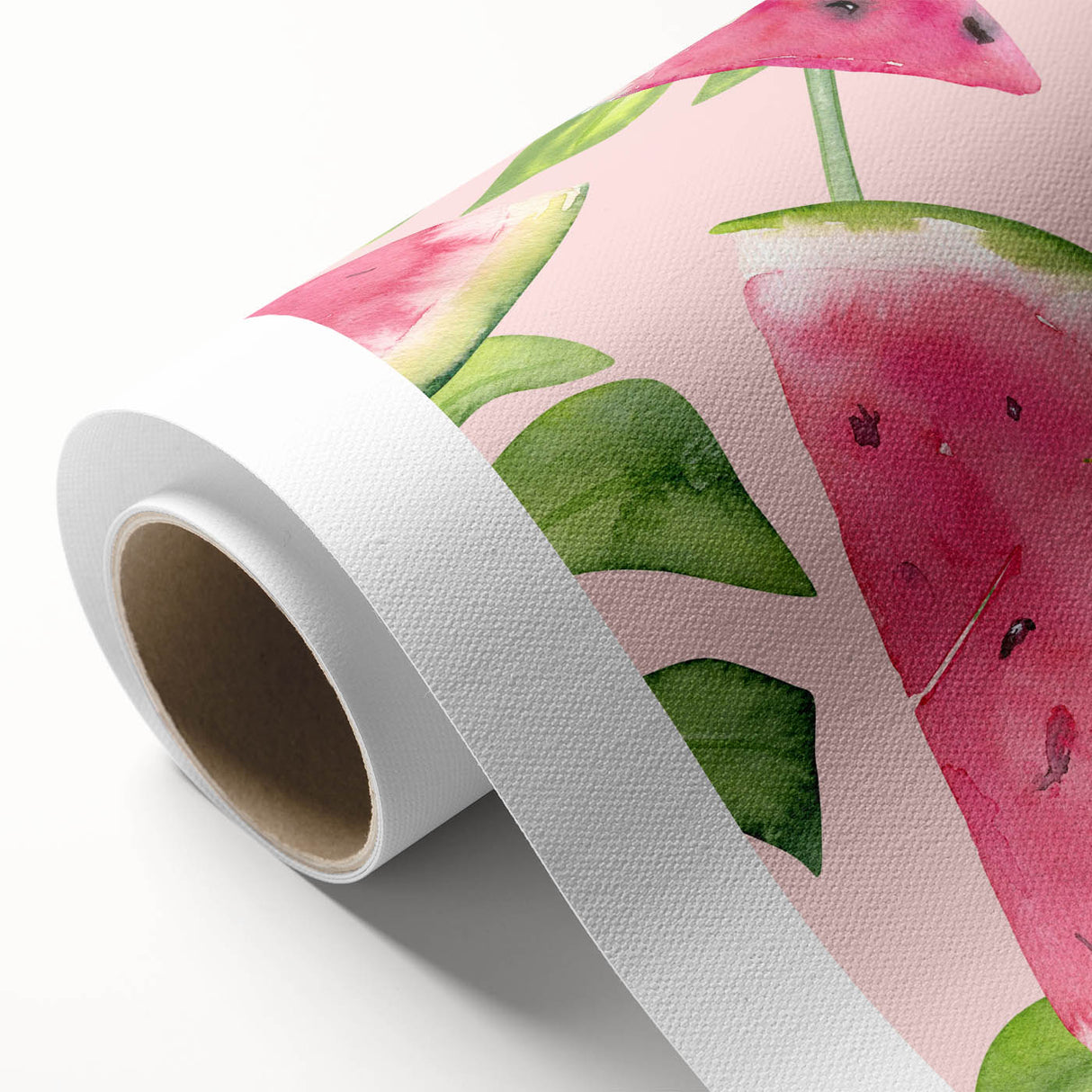 Art Deco style poster featuring assorted fruits in bold colors on rolled canvas, ideal for nursery wall art.