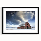 Barn frame in matte black finish, showcasing a landscape artwork with an elegant design, ideal for modern home decor. The frame adds a sophisticated touch to any setting.