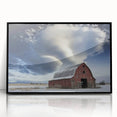 Framed acrylic wall art showcasing a vibrant landscape design with a rustic barn, featuring a black frame. Ideal for adding a country charm to home decor.