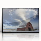 Framed acrylic wall art showcasing a vibrant landscape design with a rustic barn, featuring a black frame. Ideal for adding a country charm to home decor.