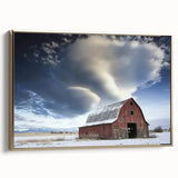 Elegant landscape barn framed canvas art showcasing a golden frame, highlighting rustic charm and warmth, perfect for enhancing home decor aesthetics.