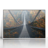 Framed acrylic wall art showcasing a striking landscape bridge design with vibrant colors, perfect for modern home decor. The artwork features intricate details and a sleek white frame, enhancing any living space aesthetic.