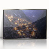 Framed acrylic artwork depicting expansive canyons under a clear blue sky, showcasing vibrant earth tones and intricate details, ideal for modern home decor.