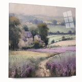 Landscape wall art depicting a serene countryside scene, printed on acrylic glass with a side view showcasing its vibrant colors and modern design, perfect for home decor.