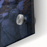 Close-up of an acrylic glass art piece depicting a serene countryside landscape, showcasing vibrant colors and intricate details of rolling hills and trees, perfect for home decor.