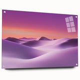 Acrylic and glass landscape artwork depicting a vibrant desert scene, showcasing rich colors and intricate details, displayed from a side view with decorative pins.