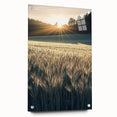 Acrylic glass artwork showcasing vibrant landscapes and fields, viewed from the side with decorative pins, perfect for modern home decor and art enthusiasts.