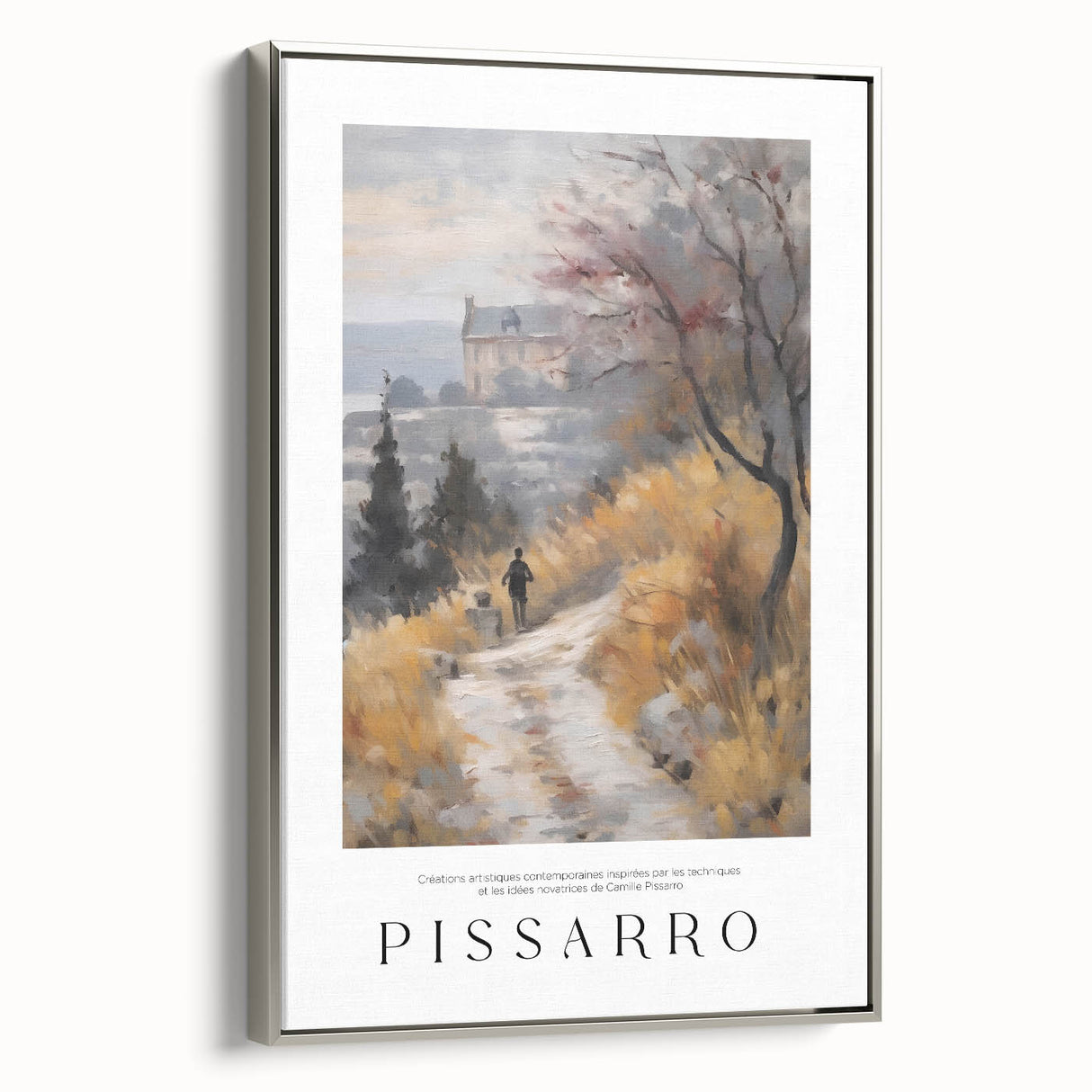 Framed canvas of a vintage landscape painting featuring a colorful pastoral scene, ideal for living room decor.