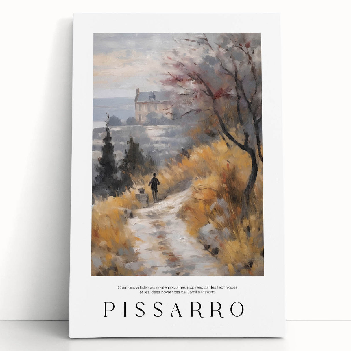 Large black and white canvas art featuring an impressionist style portrait of Camille.