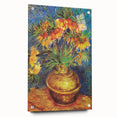 Large abstract wall art on acrylic glass depicting vibrant swirls in blue and yellow, ideal for modern dining room decor.