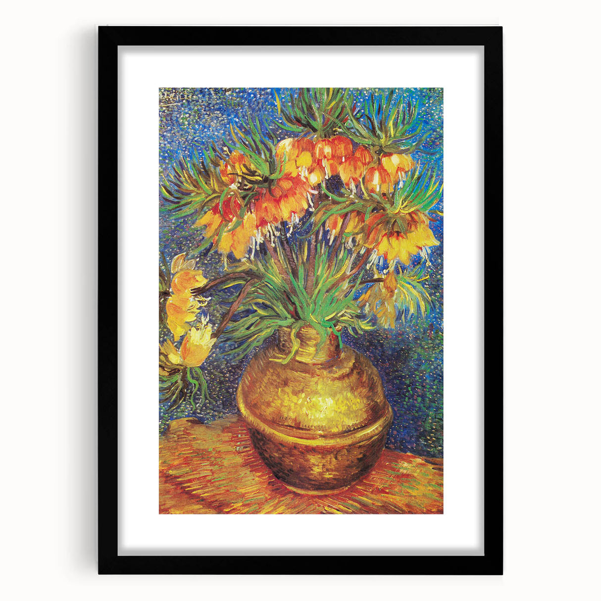 Extra large, textured abstract art print featuring vibrant, colorful swirls on a black framed canvas.