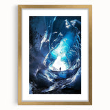 Elegant gold-framed landscape artwork showcasing intricate cave formations, displayed with a white mat for a sophisticated look, ideal for enhancing home decor.