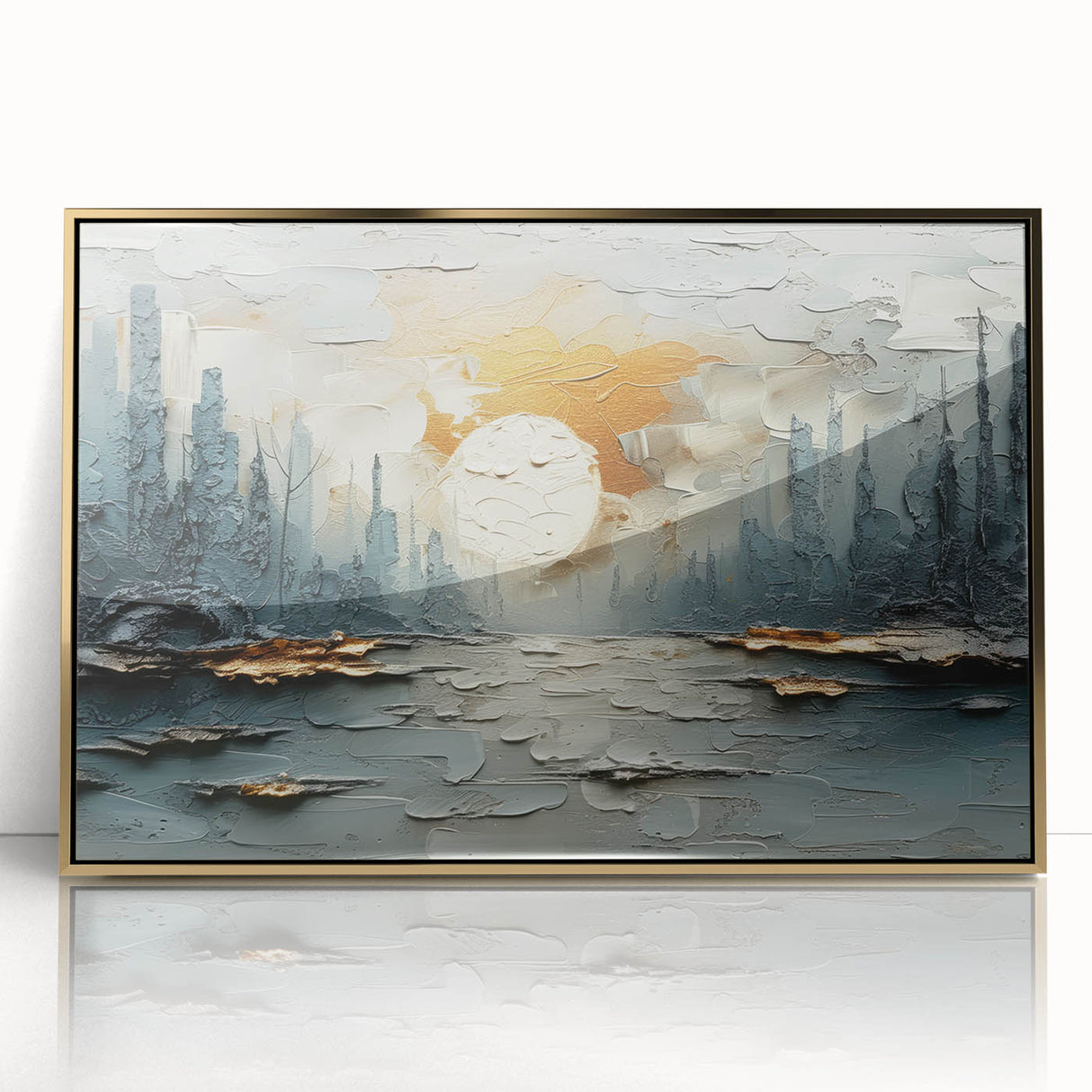 Luxury Abstract Skyline Wall Art – Gold & Teal Office Décor