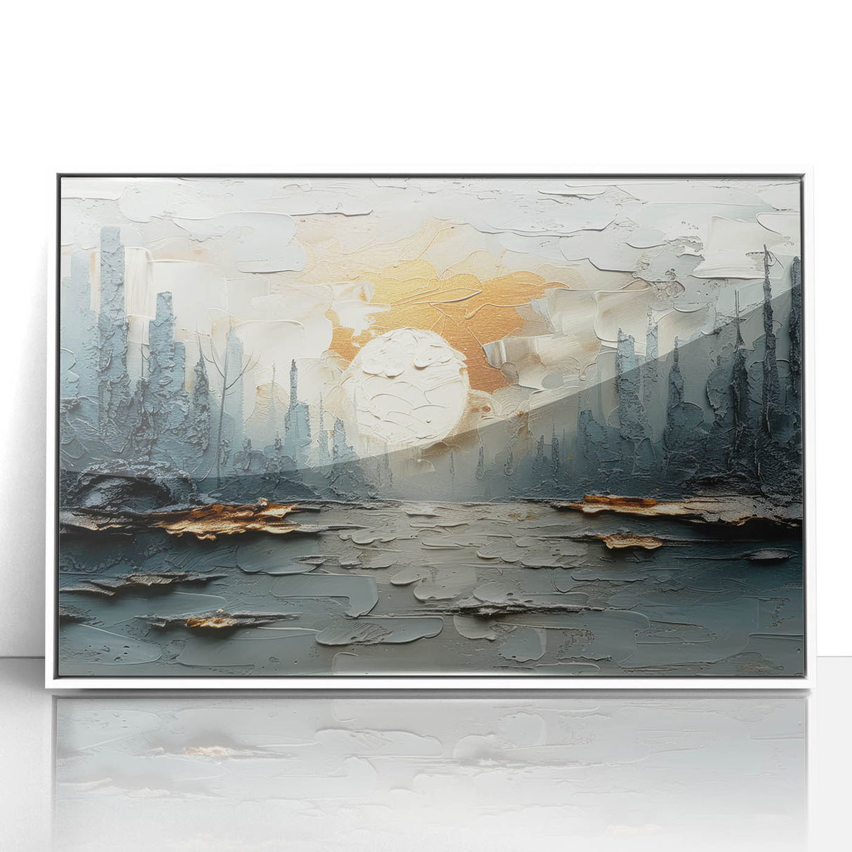 Luxury Abstract Skyline Wall Art – Gold & Teal Office Décor