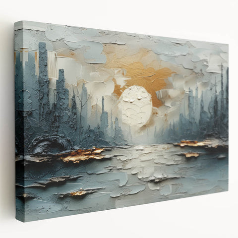 Luxury Abstract Skyline Wall Art – Gold & Teal Office Décor
