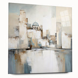 Abstract architectural wall art design displayed in a sleek acrylic frame, showcasing vibrant colors and geometric patterns, perfect for modern home decor.