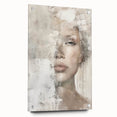 Abstract figurative wall art displayed in a sleek acrylic glass frame, showcasing vibrant colors and dynamic shapes, ideal for modern home decor.