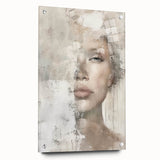 Abstract figurative wall art displayed in a sleek acrylic glass frame, showcasing vibrant colors and dynamic shapes, ideal for modern home decor.
