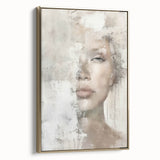 Framed abstract figurative wall art in gold tones, showcasing a modern design with flowing shapes and textures, ideal for contemporary home decor.